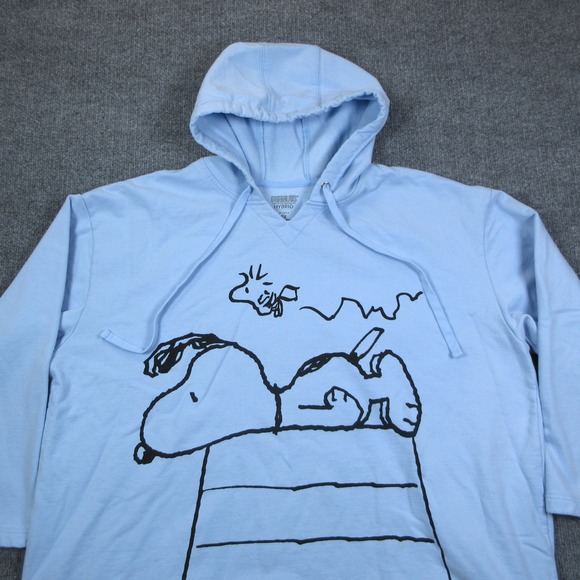 Peanuts Tops - Peanuts Snoopy Woodstock Hoodie Womens 2X Blue Graphic Pullover Cartoon Y2K Cozy